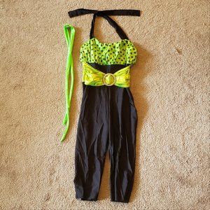 Junior's green & black jumpsuit Halloween Dance costume retro neon hair tie